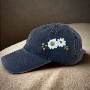 Hand-Embroidered Wildflower Baseball Cap